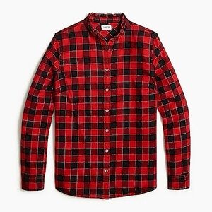 J. Crew Plaid Sparkle Ruffle Collar Button Down Flannel Shirt - 2X/20